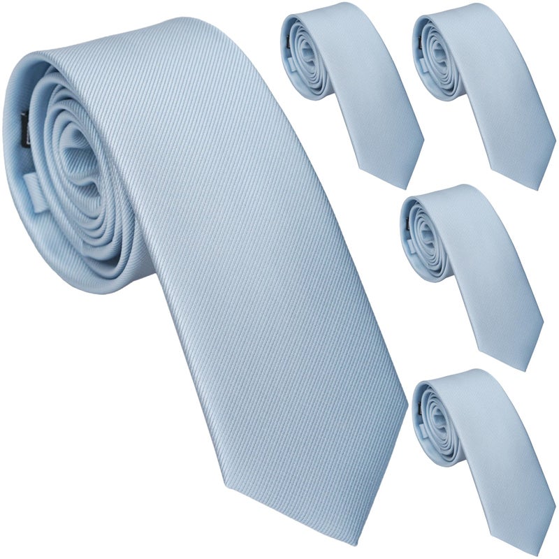 ZENXUS Solid Skinny Ties for Men, 2.5 inch Slim Dusty Blue Ties Bulk for Wedding and Activities, 5-Pack - Image 1